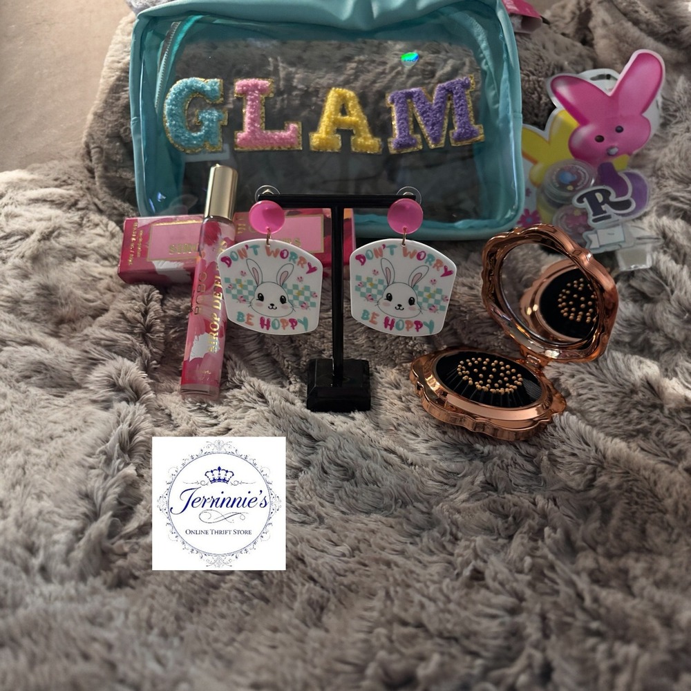 Easter Glam Gift Set Peeps Lip Balm Chenille Makeup‎ Bag Bunny Earrings Socks